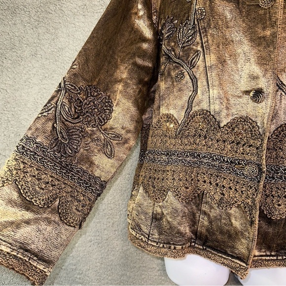 Flashback Vintage Jacket Women's Large Floral Embroidered‎ Crochet Beaded Coat - Picture 7 of 11